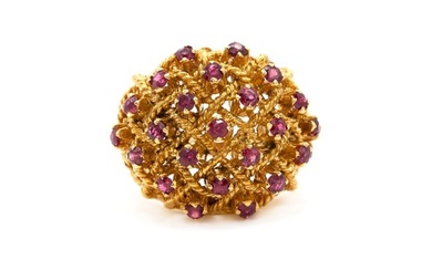 18k Gold Caged Design Ring with Rubies