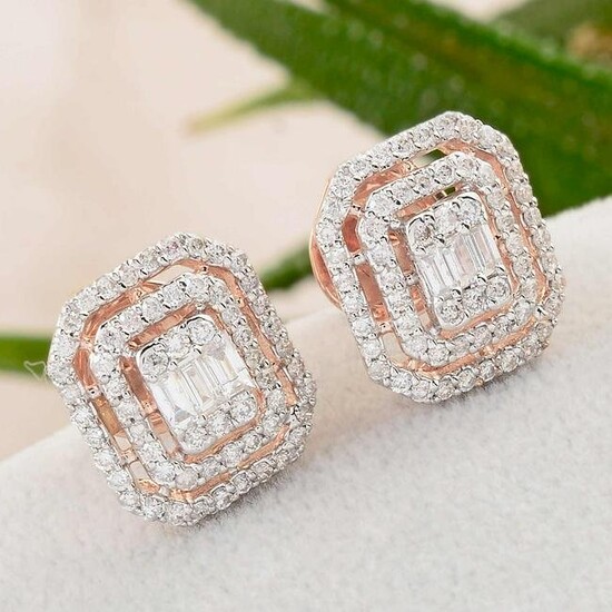 18k Rose Gold Stud Earrings 0.80 Ct. SI/HI Diamond