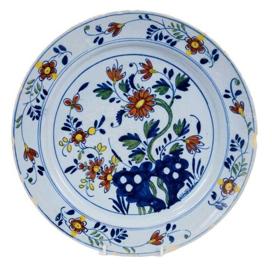 18th century English Delft polychrome charger