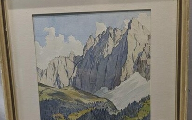 1946 J Weuinger Austrian Alps Watercolor Painting