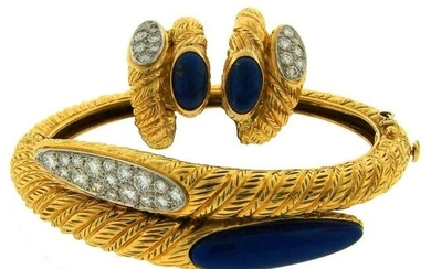 1970s Van Cleef & Arpels Lapis Lazuli Diamond Gold Earrings and Bracelet Set