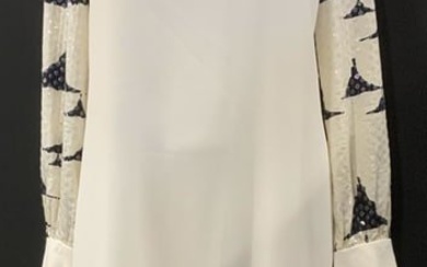 1970s White Wool Evening Dress w Silk Sleeves