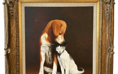 1981 Cat and Dog Oil Painting By W. H. Hayes