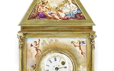 19th C. Austrian Vienna Viennese Silver & Enamel Clock