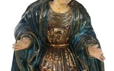 19th C Carved Wood Madonna Religious Santos Statue