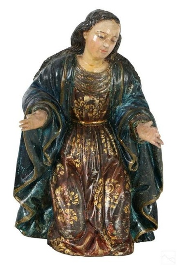 19th C Carved Wood Madonna Religious Santos Statue