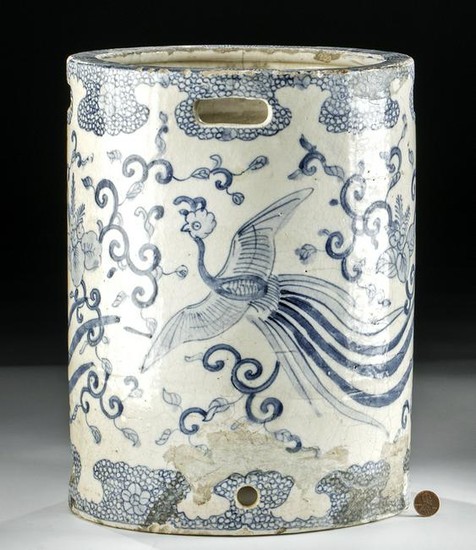 19th C. Chinese Blue and White Porcelain Cylinder