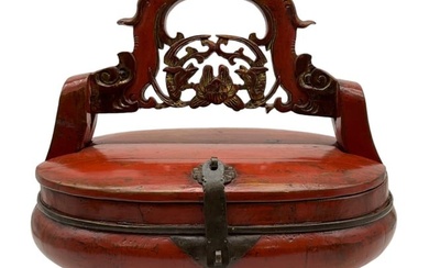 19th Century Chinese Red Lacquer Wedding Basket with COA