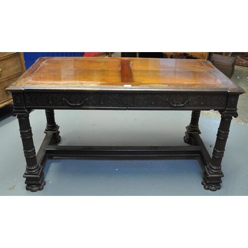 19th Century classically designed oak side table, the drawer...