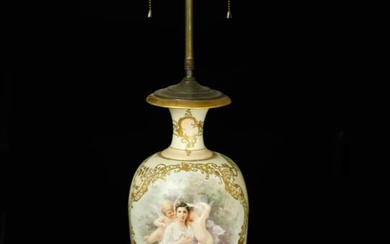19th century French hand painted Sevres porcelain lamp