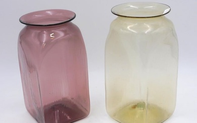 (2) blown glass storage jars. Early 19th century.