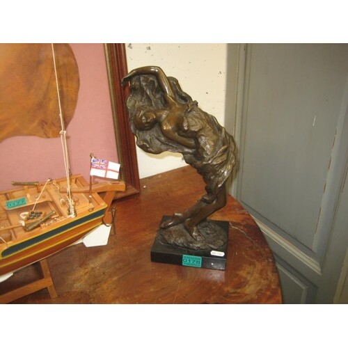 20th Century School Bronzed Figure of a Lady on a Marble Bas...