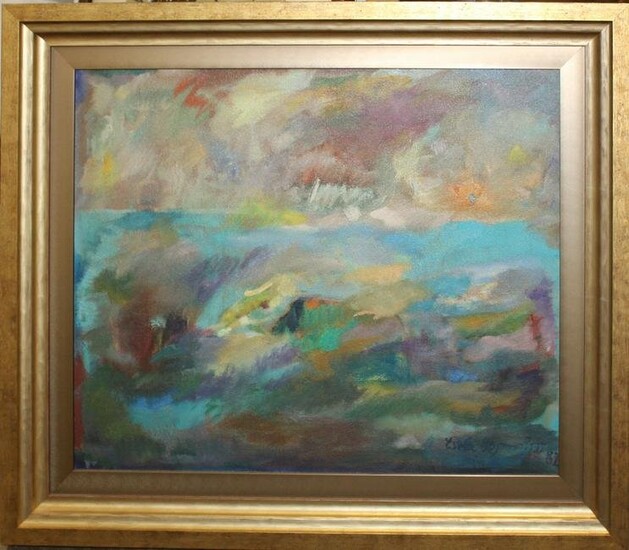 20th c abstract landscape signed Illegibly