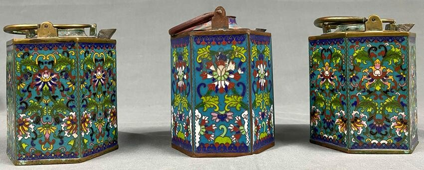 3 thermos flasks. Cloisonne. Probably China antique.