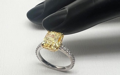 3.01 ct GIA Certified Natural Fancy Yellow Cushion Cut Solitaire Engagement Ring