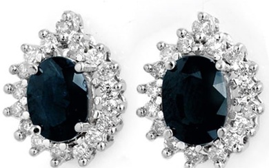 3.87 ctw Blue Sapphire & Diamond Earrings 14k White Gold