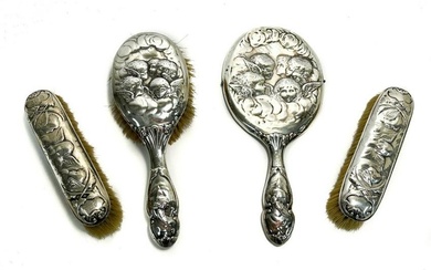 4 Piece William Comyns Sterling Silver Vanity Grooming Set, circa 1900