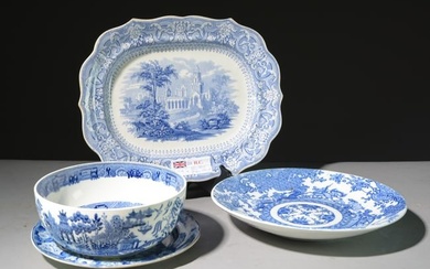 4pcs Assorted Blue & White China - Platters & Bowl