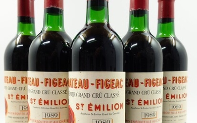 5 bouteilles CHÂTEAU FIGEAC 1989 1er GCC (B) Saint Emilion (1 base goulot, 4 légèrement...