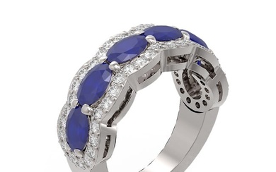 5.03 ctw Sapphire & Diamond Ring 18K White Gold