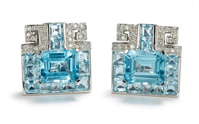 A Pair of Topaz and Diamond Earrings