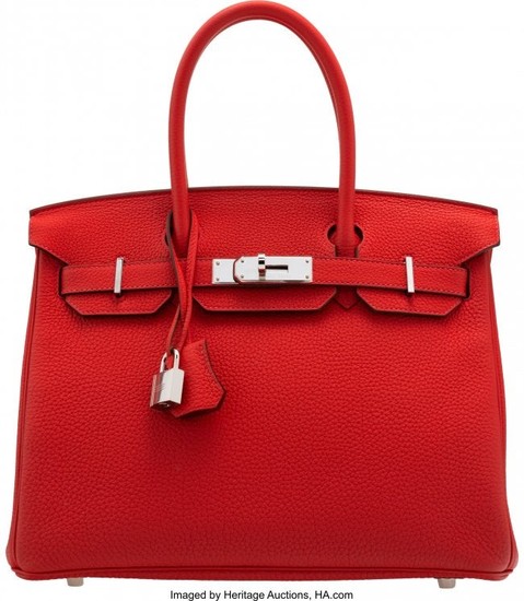 58178: Hermès 30cm Rouge Tomate Togo Leather Bir
