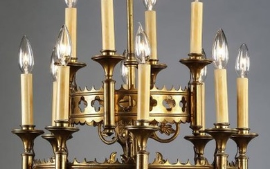 Gothic style gilt metal 12-light chandelier