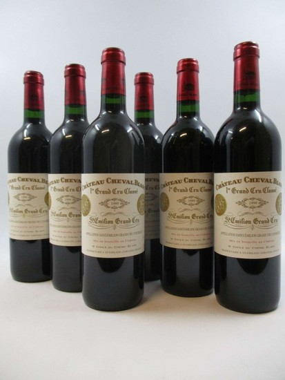 6 bouteilles CHÂTEAU CHEVAL BLANC 1999 1er GCC (A) Saint Emilion (étiquettes fanées)