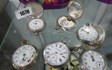 6 silver cased pocket watches6 silver cased pocket watches