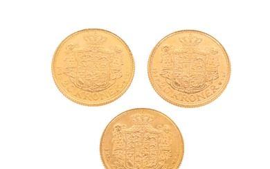 686328 Denmark. Three 20-kroner gold 1911,1912 & 1913 (3)