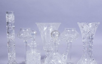 7 American Brilliant Period ABP Cut Glass Vases Cruets