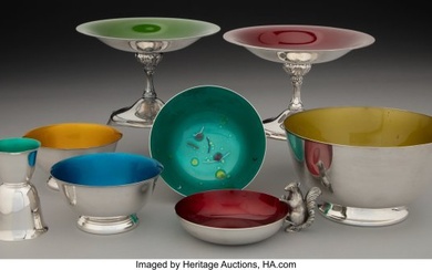 74078: Eight Reed & Barton Enameled Silver-Plated Table