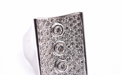 18k White Gold 3 Bezel Set Diamond Pave Ring