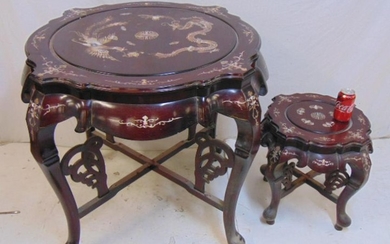 Chinese mother pearl inlaid tables, two Chinese
