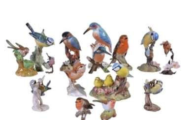 Fifteen various modern porcelain models of birds