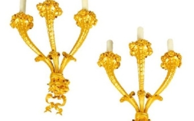 A Pair of French Gilt Bronze Three-Light Sconces Height