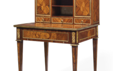 A FRENCH ORMOLU-MOUNTED KINGWOOD AND AMARANTH BONHEUR DU JOUR, PARTS 18TH CENTURY AND LATER
