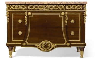 A FRENCH ORMOLU-MOUNTED MAHOGANY COMMODE, IN THE MANNER OF JEAN-HENRI RIESENER, BY HENRY DASSON, PARIS, DATED 1888