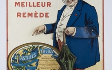 PASTILLES VALDA "L'homme au parapluie" Le meilleur remède, illustration signée Georges Grellet. Présentoir automate mécanique de...