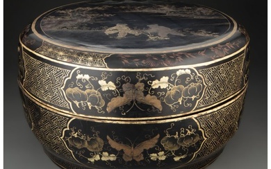 78078: A Chinese Black Lacquer Covered Box 11 x 19-1/2