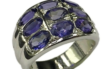 925 Sterling Silver Thick Band with 9 Iolite Gemstones