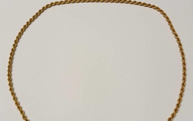 9CT GOLD ROPETWIST CHAIN NECKLACE - 58CM LONG, 7.5G