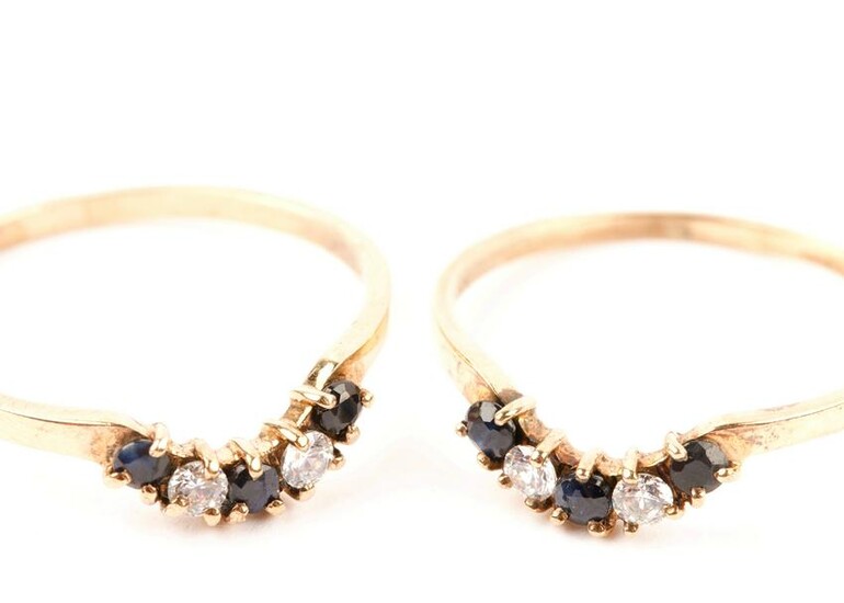 9K Yellow Gold, Sapphires & Diamonds 3-piece Ring Set