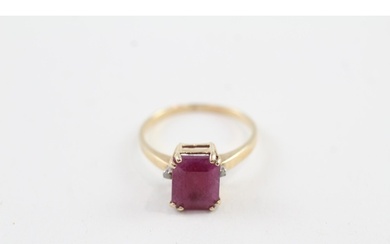 9ct gold emerald cut ruby & diamond dress ring (2.4g) Size ...