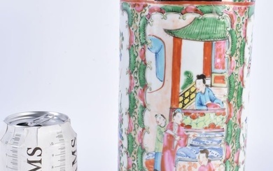 A 19TH CENTURY CHINESE CANTON FAMILLE ROSE PORCELAIN VASE Qing. 25cm x 10 cm.