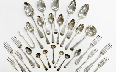 A 24-piece set of George III 18th century silver flatware with 44 later additions