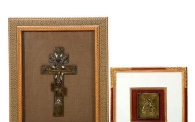 A Bronze Enamel Crucifix, with Plaque of Christ.