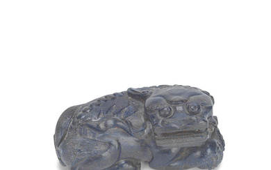 A CARVED LAPIS 'LION' CARVING 18th century