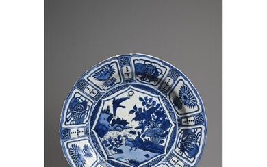 A CHINESE BLUE AND WHITE PORCELAIN KRAAK DISH, MING DYNASTY....