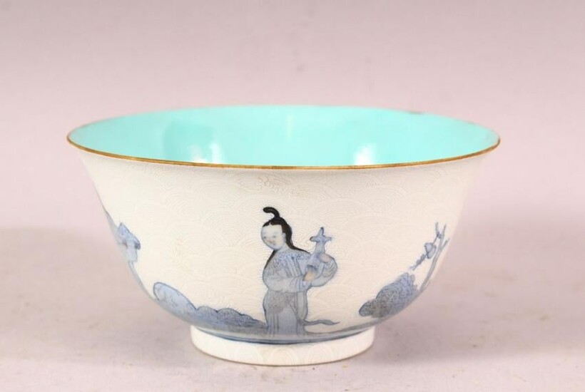 A CHINESE BLUE, WHITE AND TURQUOISE PORCELAIN TEA BOWL